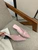 2025 Mao Mao High-heeled Slippers Women's Outerwear Bow Design Sense Lamb Wool French Wedge Heel Plush Bag Head Half Slippers
