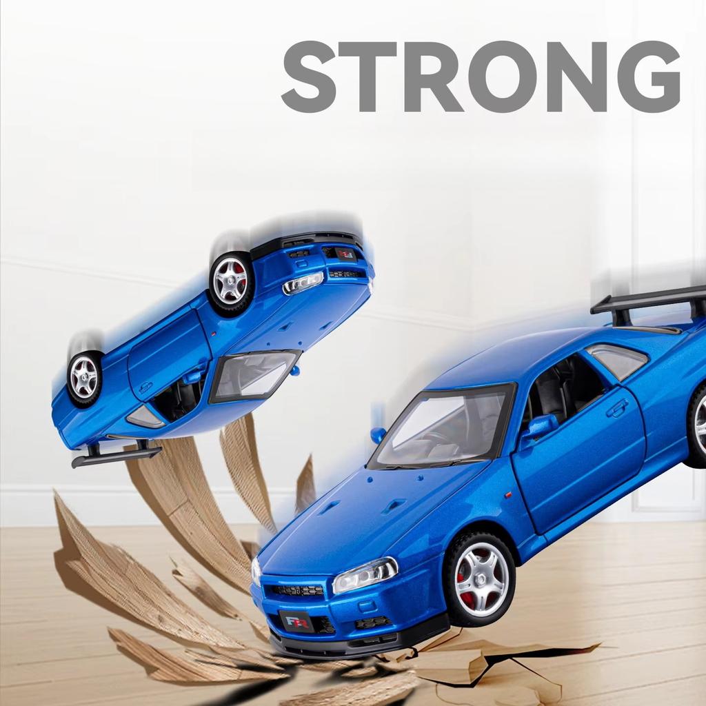 1/32 Alloy Metal Diecast Model Car Compatible with Nissan Skyline GTR R34 BNR34 Display Stand Creative Desktop Home Decorations