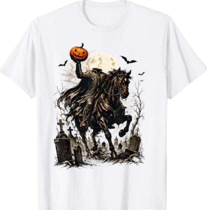 Vintage Headless Horseman Pumpkin Rider Haunted Halloween T-Shirt