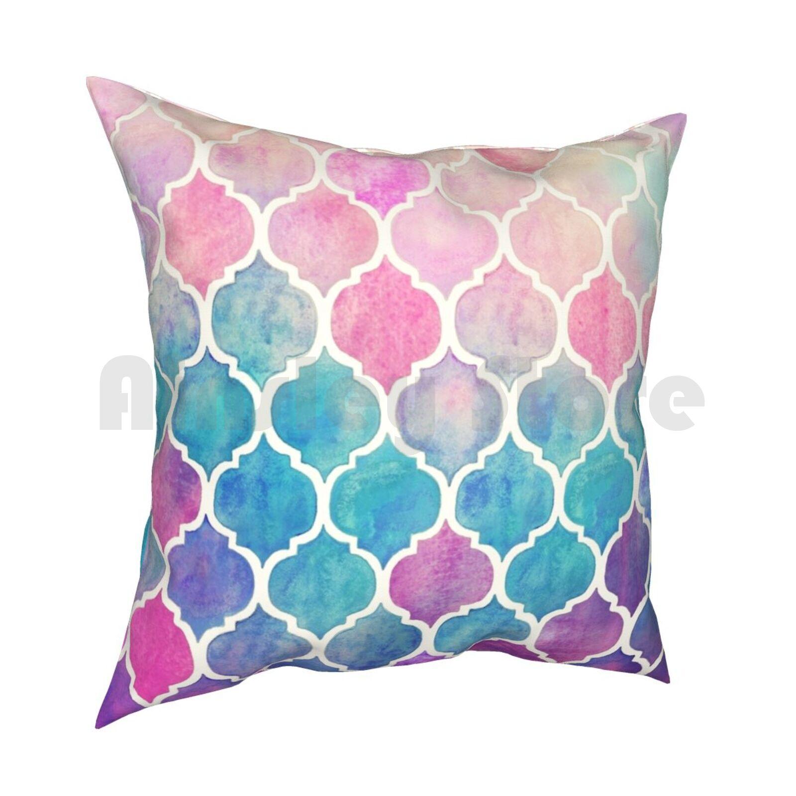 Rainbow Pastel Watercolor Moroccan Pattern Pillow Case Printed Home Soft Throw Pillow Rainbow Pastel Pastels Watercolor 30cmx30cm