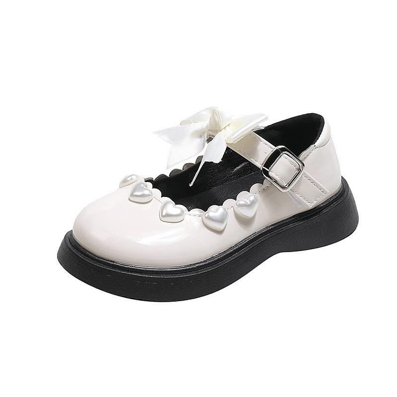 Girls Pearl Bow Princess Shoes 2025 Spring and Autumn New Korean Version Children's Patent Leather Glossy Small Leather Shoes Single Shoes