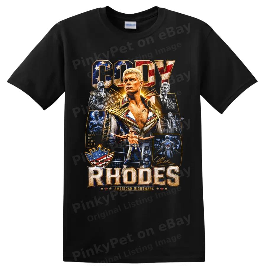 Maglietta da Wrestling Cody Rhodes Ritratto Patriottico Grafica Artistica Maglietta per Fan di Wrestling