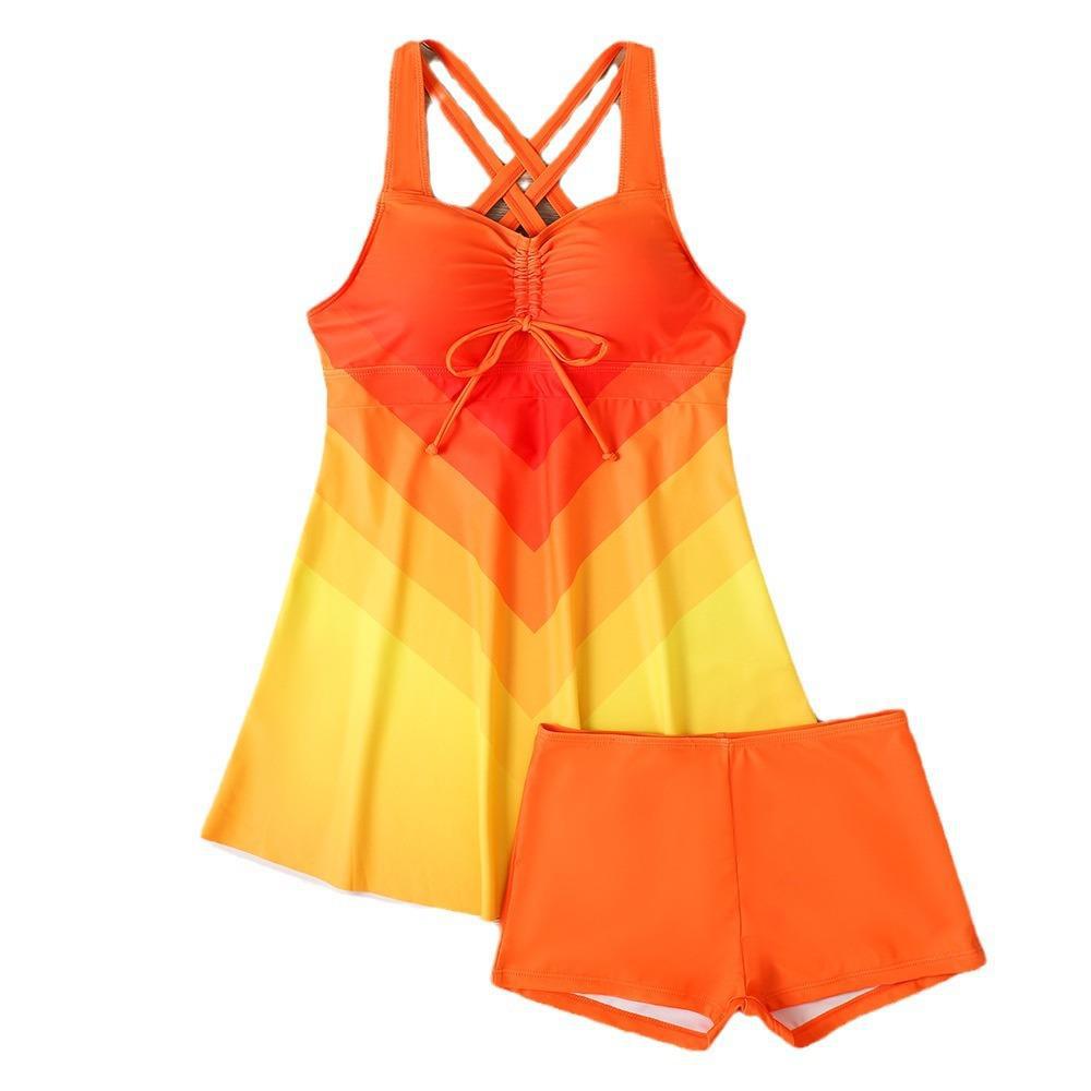 European-American Printed Spring Bikini 2025: Conservative Skirt-Style Women's Swimsuit.
