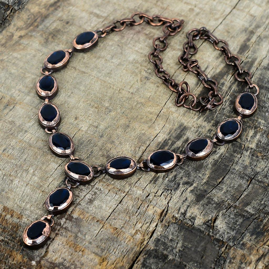 Facettierte Iolith-Halskette elektrogeformte Kupfer verstellbare Kettenhalskette handgefertigter Boho-Schmuck Edelstein-Halskette Geschenke für sie Kupferschmuck