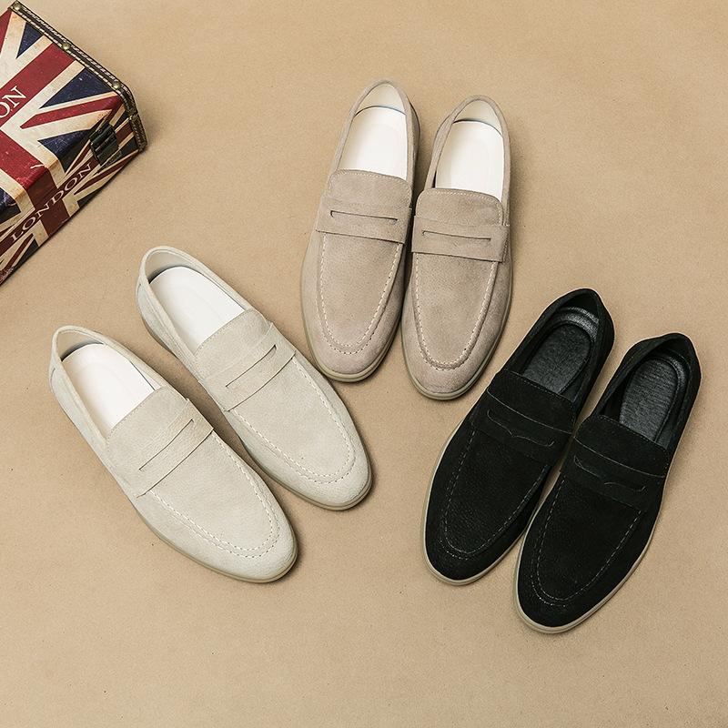 2025 spring and autumn new Doudou shoes men's suede men's leather shoes 38-46 soft sole one-pedal suit loafers