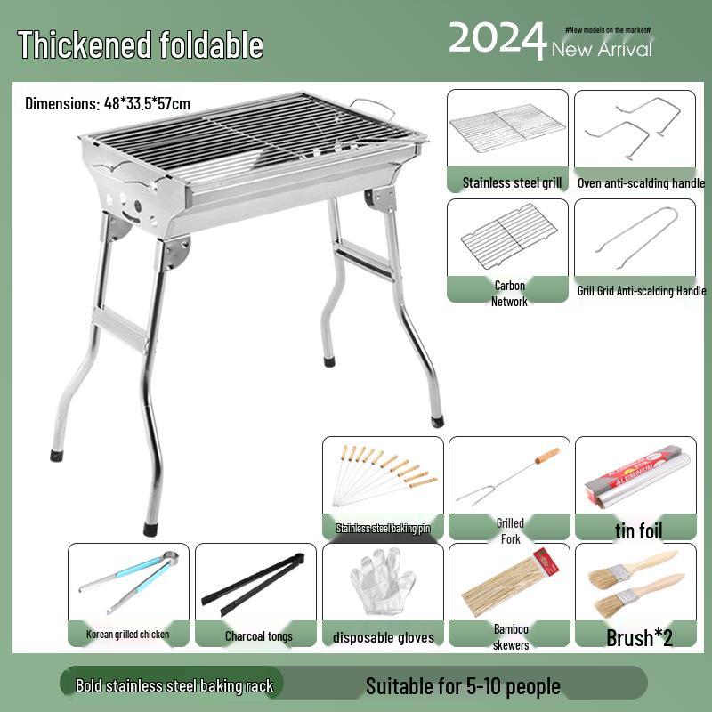 Large Portable Stainless Steel Charcoal BBQ Grill - Outdoor Folding Patio Oven