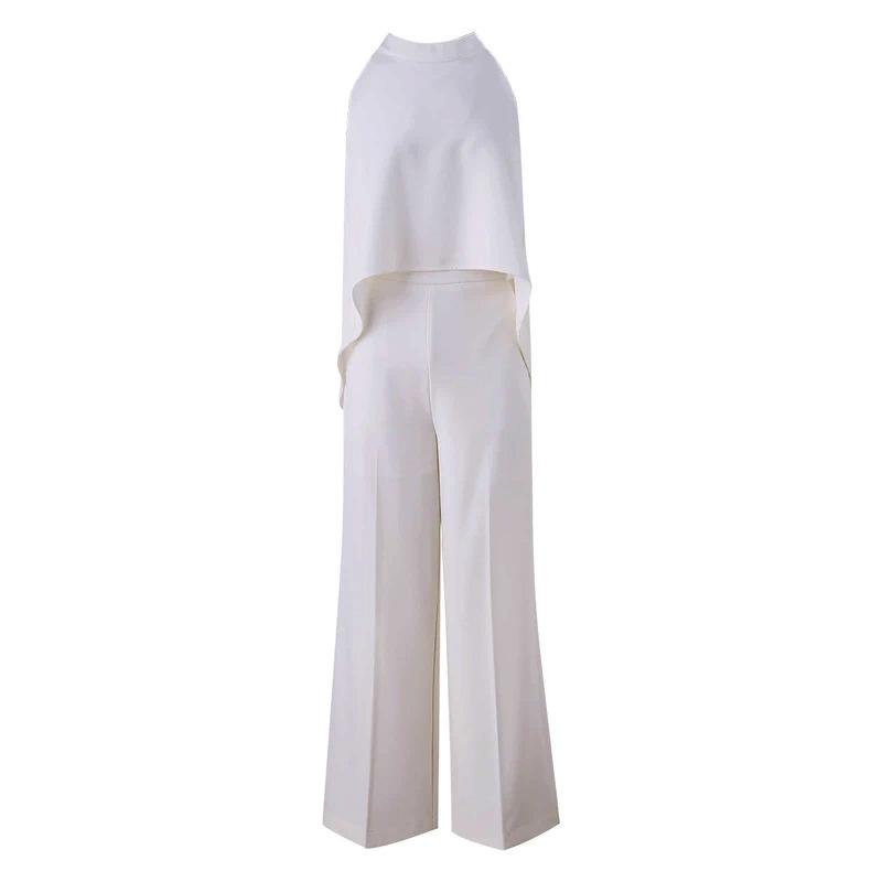 Eleganter einfarbiger Neckholder-Jumpsuit: Ärmelloses Oberteil & Weitbeinige Hosen für Damen