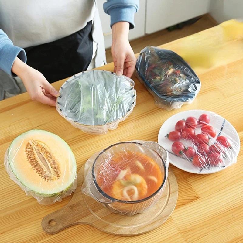 100PCS Disposable Food Cover Plastic Wrap Elastic FoodLids for Fruit Bowls Cups Caps Storage Kitchen Fresh Keeping Saver Bag