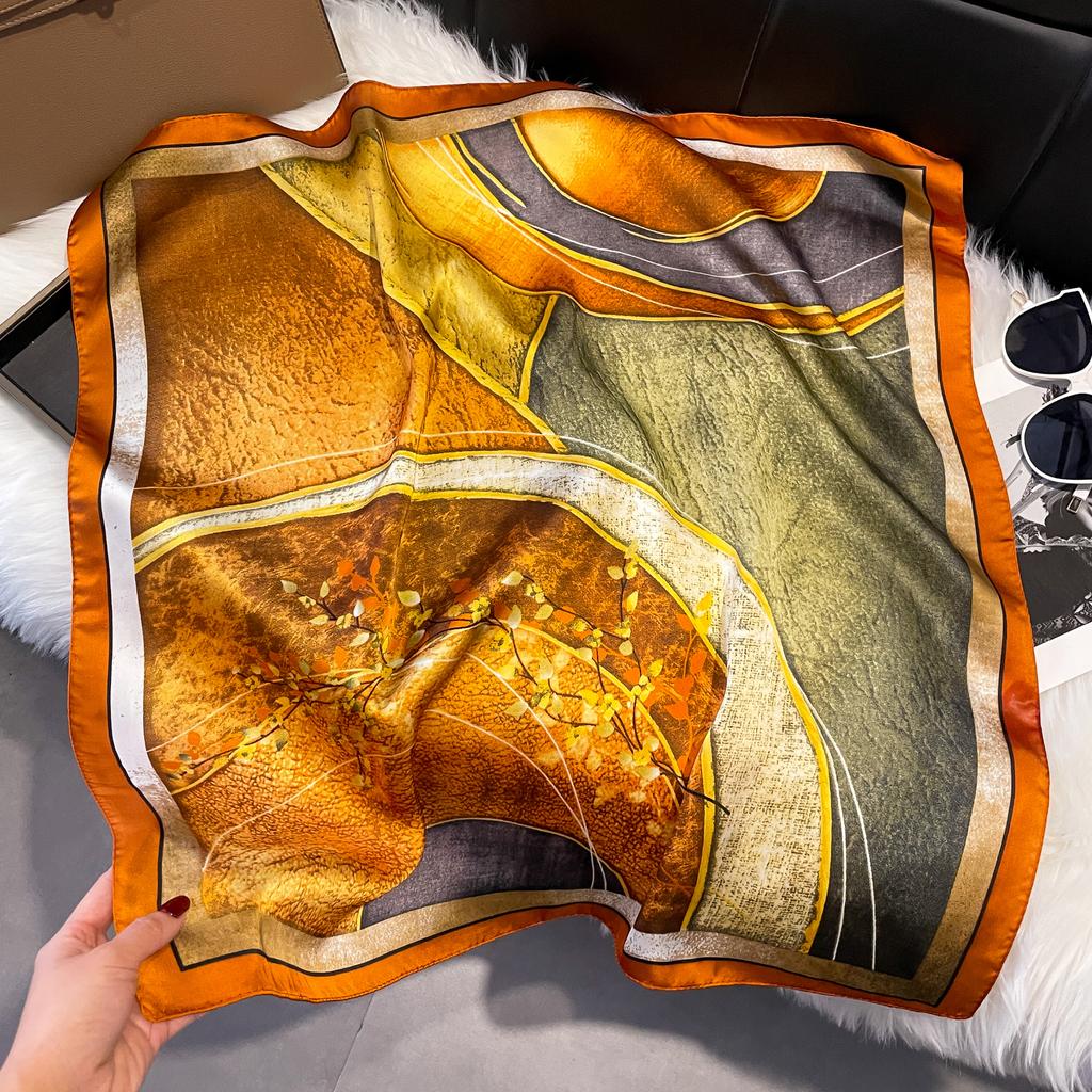 Luxury Fashion Print 70*70cm Silk Square Scarf Women Soft Satin Hairband Neckerchief Tie Female Headband Foulard Bag Ribbon