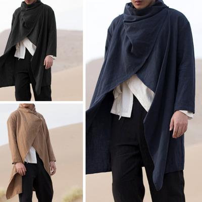 Herren Frühling Sommer Gothic Punk Langarm Cape Rüschen Schal Midi Strickjacke Mantel