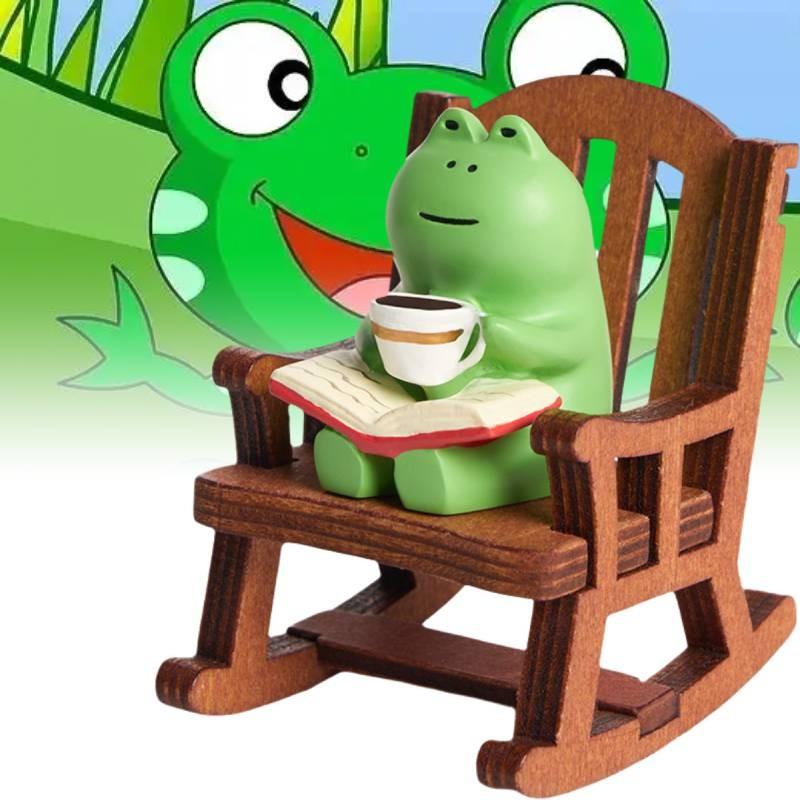 Cute Pvc Frog Rocking Chair Figurine For Desk Decor Charming Office Decoration Item