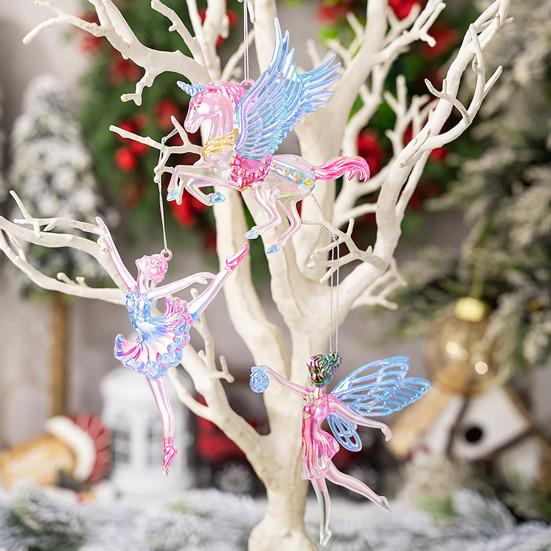 Winter Acrylic Christmas Ornaments Colorful Snowflake Ballerina Dancer Feather Hanging Ornaments