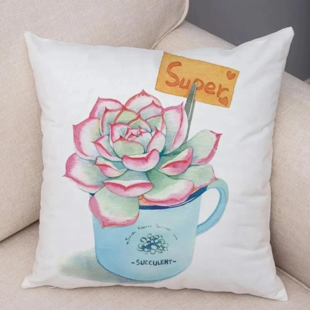 

Декоративная наволочка с узором из суккулентных растений, квадратная подушка для дивана в машину, наволочка 40x40cm