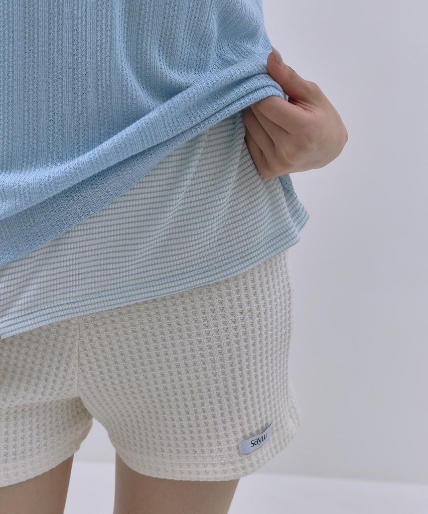 Sayu Soft Layered Henley Neck Short Sleeve Tee Light Blue
