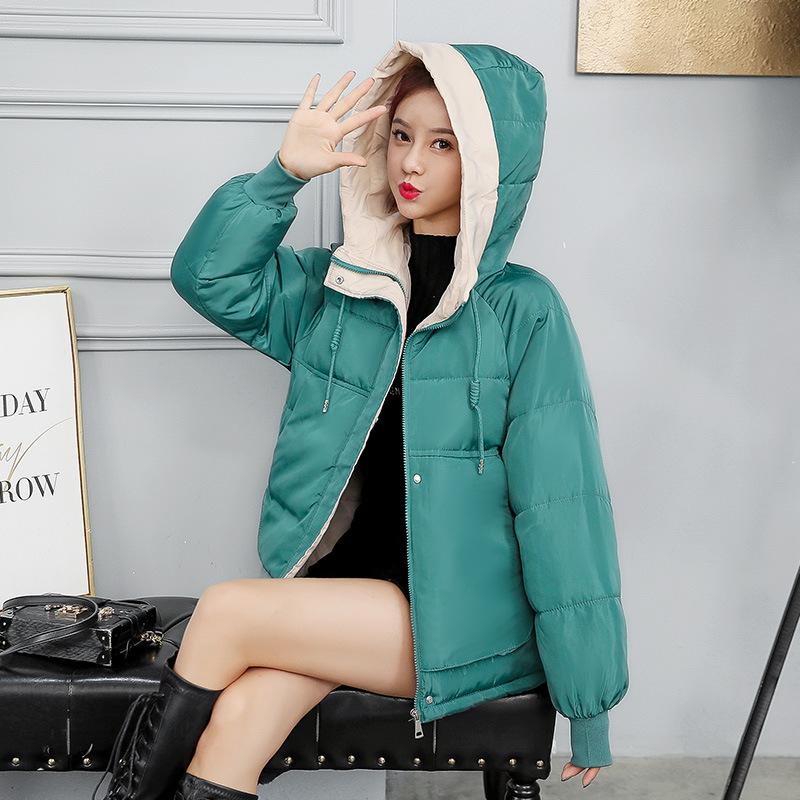 Cotton-padded Women's Short New Winter Clothes Loose Plus Size Cotton-padded Jacket Thickened Students Hooded Cotton-padded Jacket.