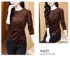 Round Neck Beaded Rose Velvet Long Sleeve Women's Shirt In Black Coffee Nylon