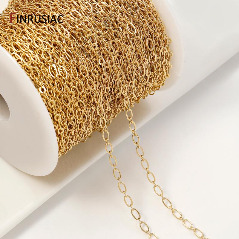 14K Gold Plated Brass Round Cable Link Necklace Chains,DIY Jewelry Spool Chains Necklace Bracelet Making Accessories