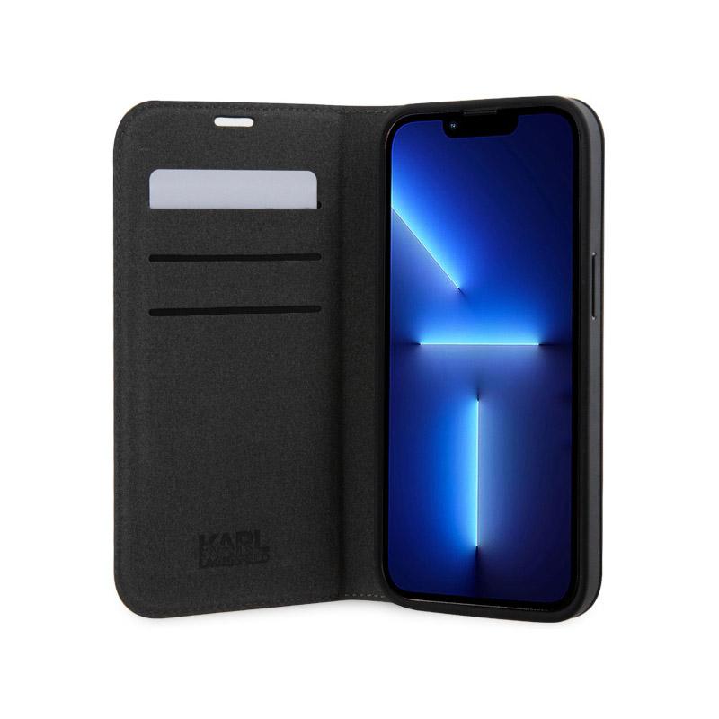 Karl Lagerfeld Booktype Saffiano Monogram - Etui Iphone 14 Pro (Srebrny)