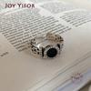 New Trends 925 Sterling Silver Finger Rings Engagement Jewelry For Women Creative Black Circle Party Accessories Gifts