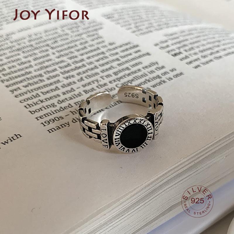 New Trends 925 Sterling Silver Finger Rings Engagement Jewelry For Women Creative Black Circle Party Accessories Gifts
