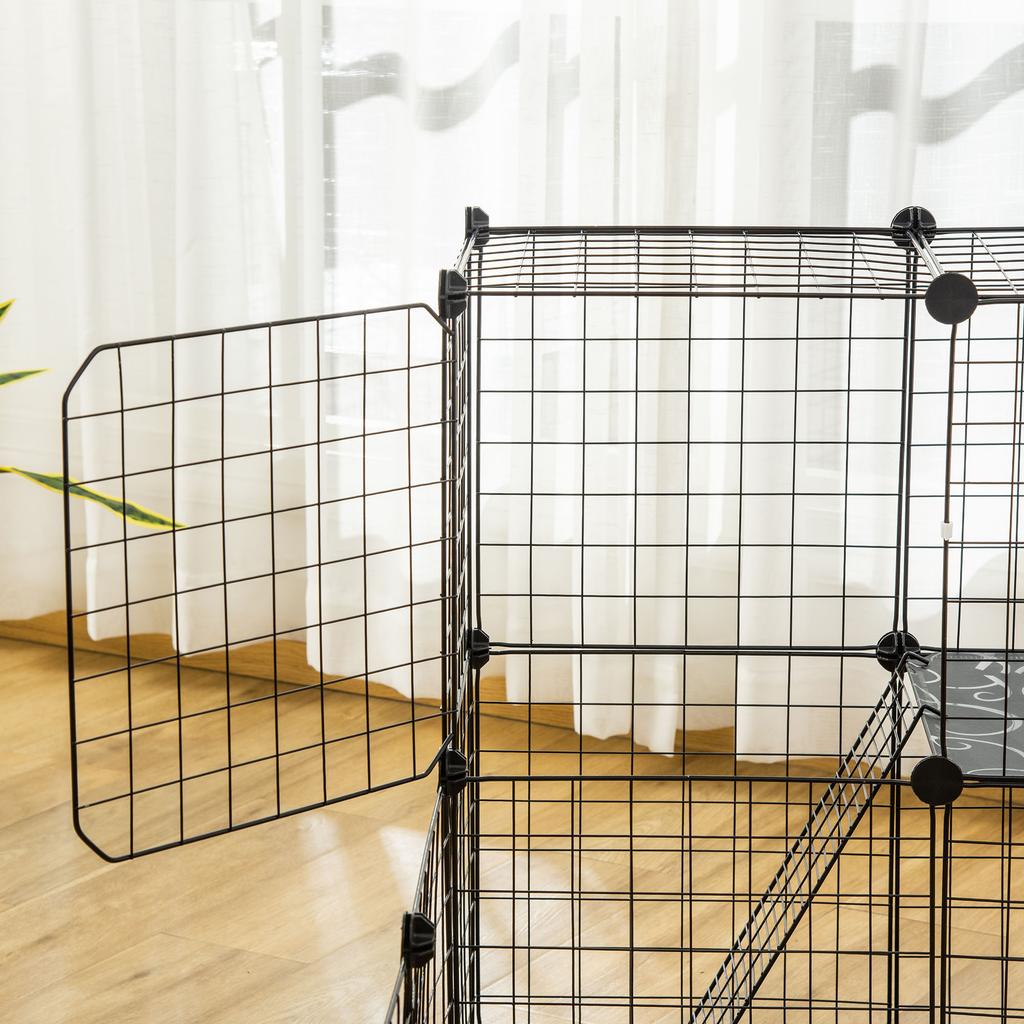 Modular Rabbit Enclosure with Mounting Accessories, Steel, 105x105x70cm - Black
