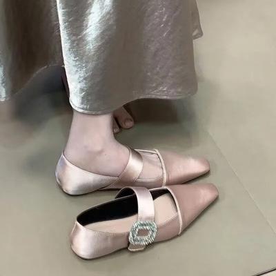 Seide Luxus Designer Marke Damen Schuhe Kristall Schnalle Niedriger Absatz Kleidschuh Weiblich Bequem 2025 Neue Schuhe Schuhwerk Damen