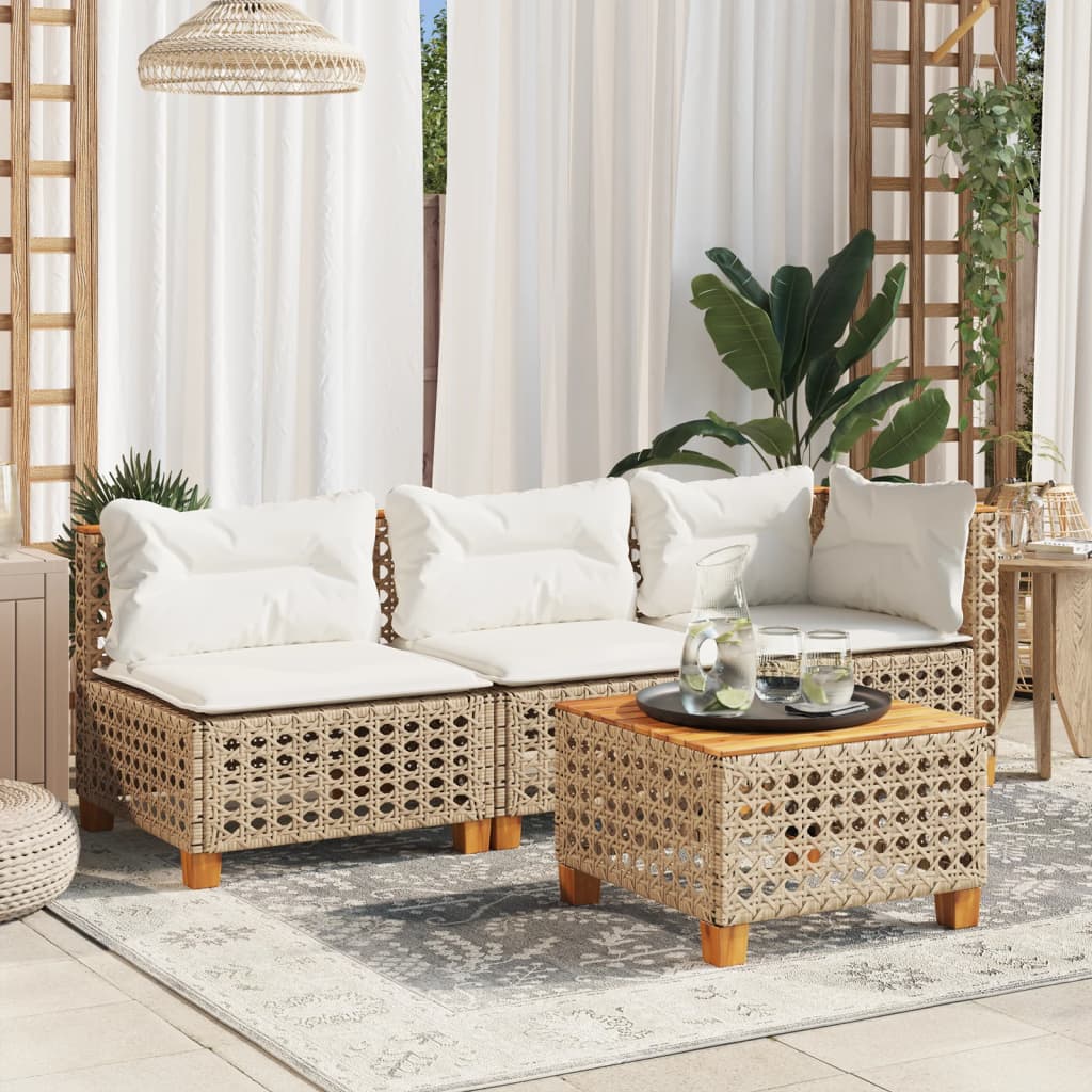 Garden Sofa with Cushions 3 Seater Beige Poly Rattan