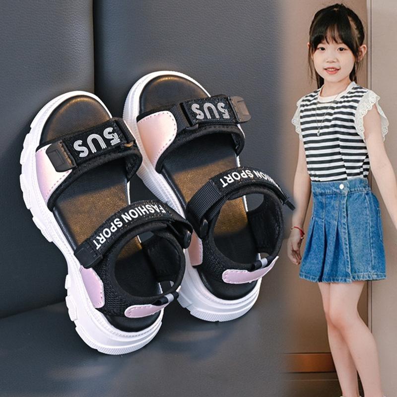 

Kids Sandals Open Toes Non-slip Soft Sole Boys Beach Shoes Hook&loop 2025 Summer New Girls Sports Shoes Unisex Trendy Running 27 розовый