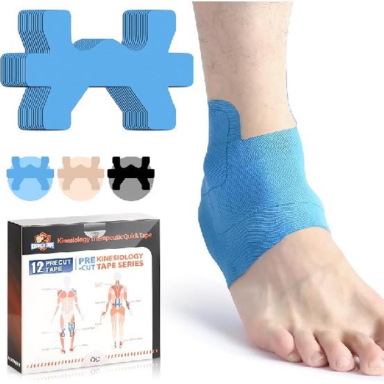 Kinesiology Tape for Ankle, 12 Count Ankle Tape Precut, Original Cotton Waterproof & Breathable, Enhance Elastic Kinesiology Athletic Tape for Ankle синий