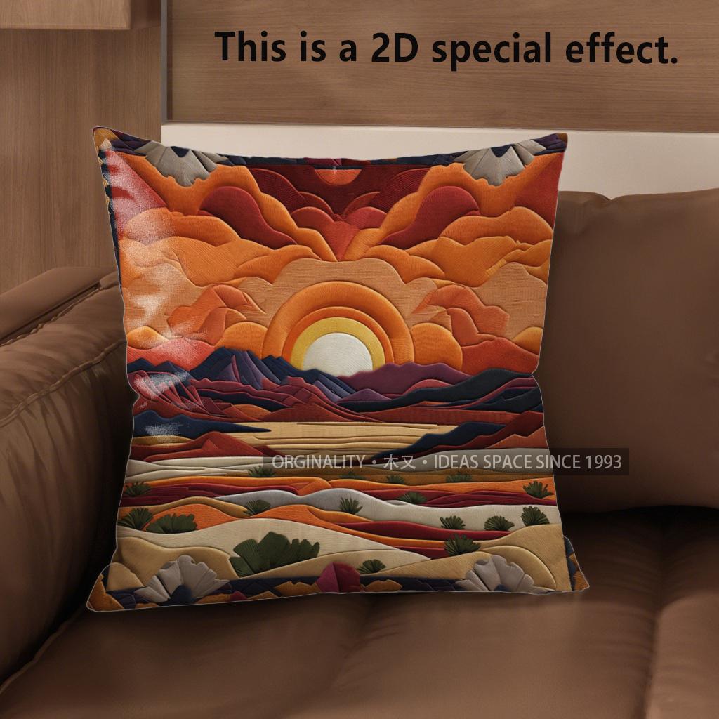 

2D Retro Desert Sunset Cactus Throw Pillow Covers** Pattern Cushion Cover Suitable For Sofa Bedroom Car Pillow Cover 40x40cm