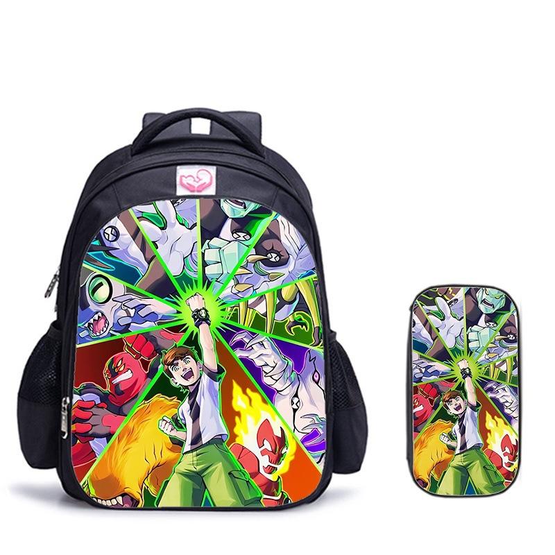 Ben10 Omnitrix Transformation Printing Two-Piece Set Elementary School Shoulder School Bag Large Capacity Grid Pencil Case Combination