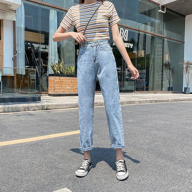 2021 Korean-Style High-Waisted Cropped Straight-Leg Jeans: Slimming, Versatile, Loose, Casual Wide-Leg Pants for Women