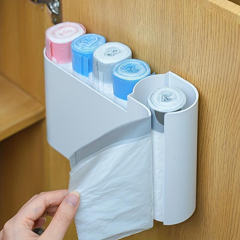 Wall-Mounted Dual-Compartment Trash Bag Organizer with Transparent Window - ABS Plastic Kitchen Cabinet Door Storage Box, Space-Saving Design