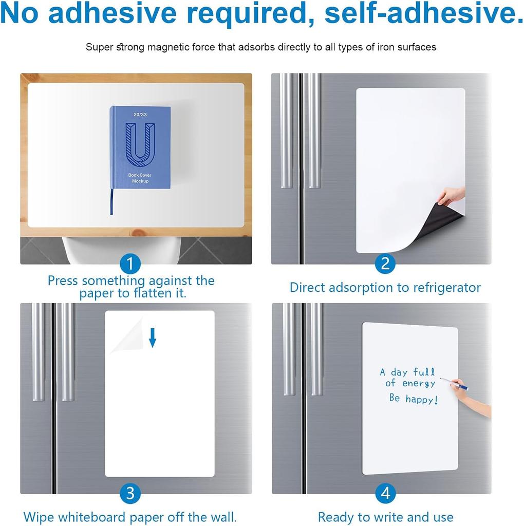 Magnetic Fridge White Board Paper,8" x 12" 2 Pack Small Dry Erase Board Kitchen Refrigerator Whiteboard for Family to-do List, I