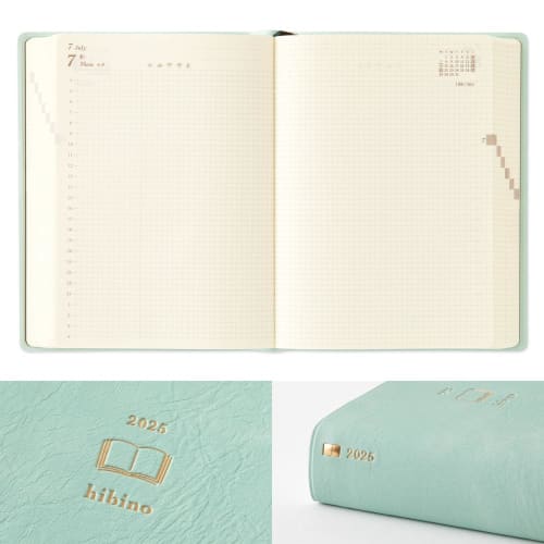 Midori hibino notebook 2025 A6 denní modrá zelená 22336006 (počínaje lednem 2025)