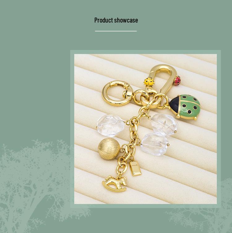 Gold-Plated Ladybug Charm Keychain - Creative, Rich Design with Pendant Ball