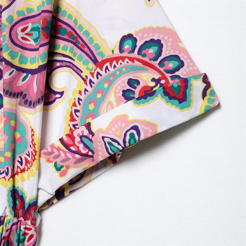 2025 Spring/Summer Women's Slim Open Waist V-Neck Print Dress