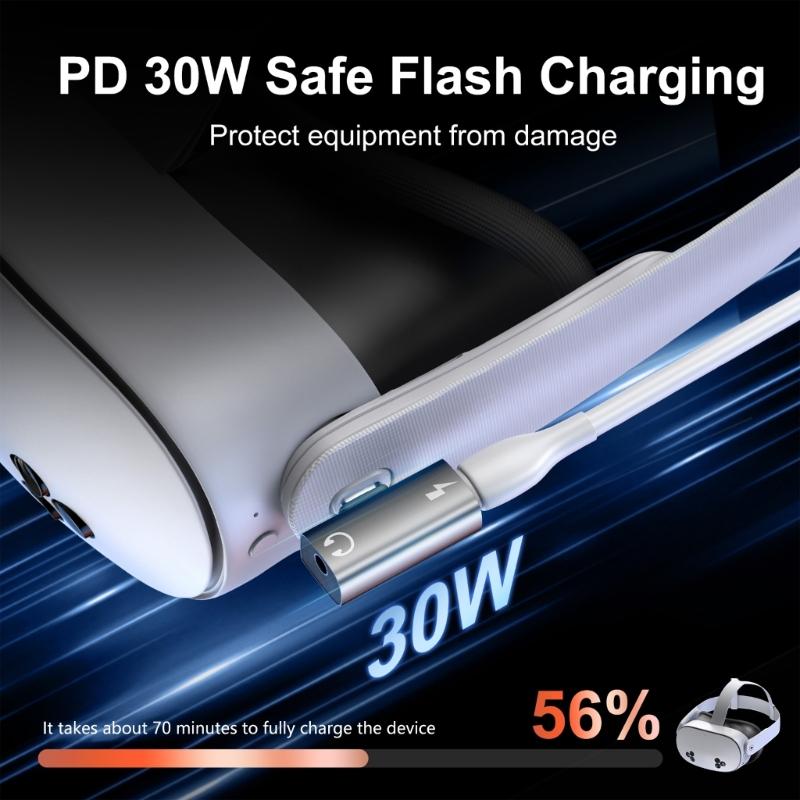 2-in-1 Typ C auf 3,5 mm Konverter, unterstützt 30 W Schnellladung und Musikwiedergabe, Schnellladeadapter für Musik und Anrufe