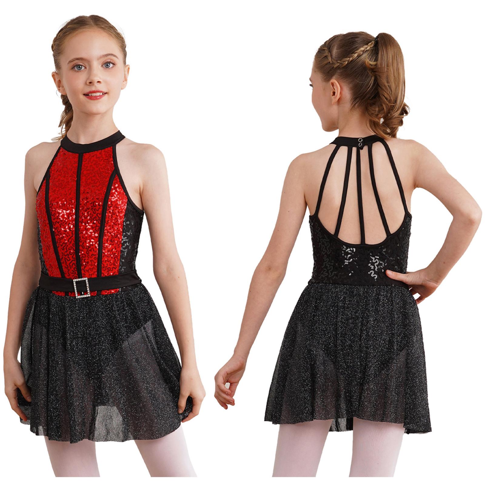 

Дівчата Sparkle Ballet Jazz Latin Dance Dress для дітей Без рукавів Lyrical Modern Dance Performance Costume 5-6 Years червоний