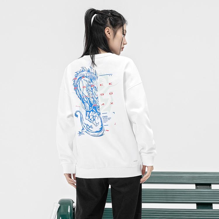 Li Ning Badminton Series Thunder Dragon Print Sports Casual Pullover Sweatshirt Men Sweatshirt White AWDSE89-2