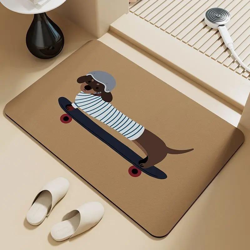 Dachshund In Striped Shirt Door Mat Small Carpet Cartoon Dog Design with Fashion Element Anti-slip Rug for Home Decor