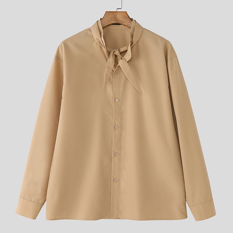 

INCERUN Мужские рубашки оверсайз с воротником-стойкой, длинным рукавом, на пуговицах, повседневные, свободного кроя 5XL хаки