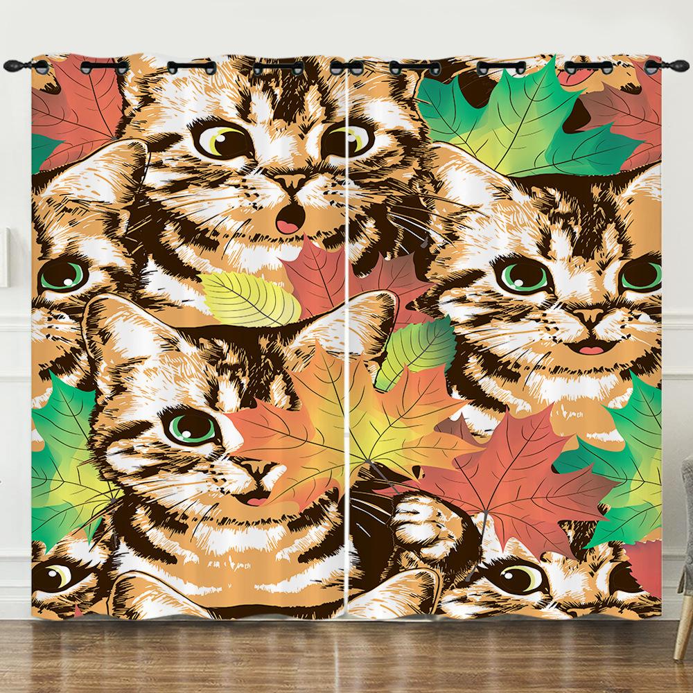 Curtains Autumn Maple Leaf Pattern European and American Blackout Curtain Bedroom No Perforated Curtain Living Room