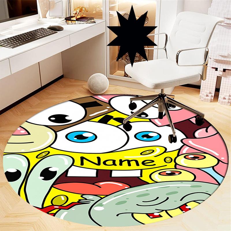 Custom Name SpongeBob SquarePants Printed Round Rug Carpet Chair Rug Area Rug Entryway Doormats,for Office Chair Living Room Bedroom Kitchen Room.