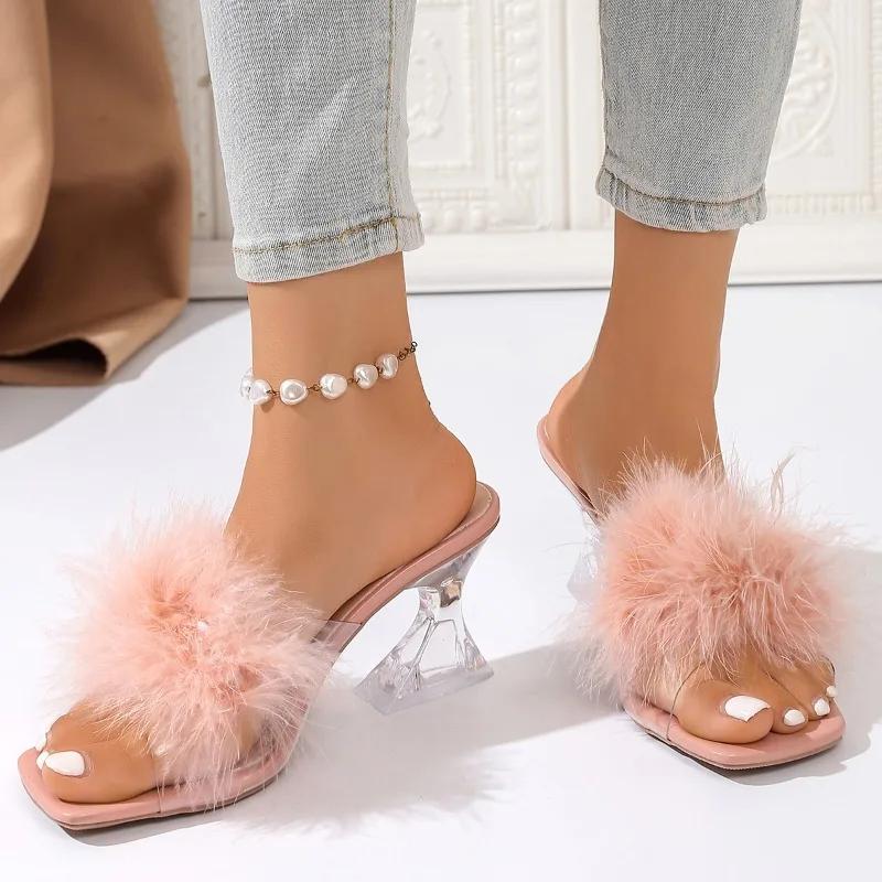 Fashion 2025 Fashion Women's Shoes Peep Toe Women's Slippers New Color Matching Dress Slippers Women Summer Best Seller Heels Women