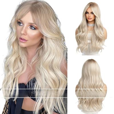 Female Long Hair Summer Girl Group Gradient White Gold Natural Fashion Big Wave Wig