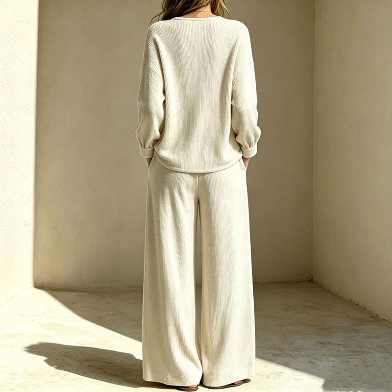 Women'S 2 Piece Ribbed Corduroy Clothes Sets V Neck Button Down Top And Wide Leg Pants Casual Loungewear Tracksuit