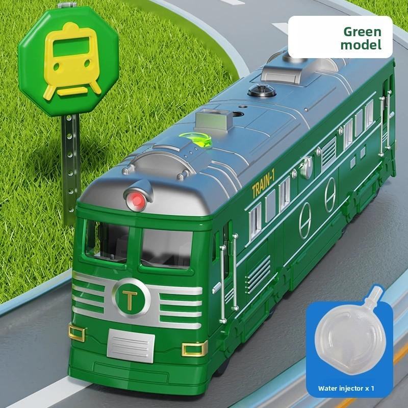 

Simulated Retro Train Model Children Toy With Spray And Lighting Functions For Play And Learning зелёный