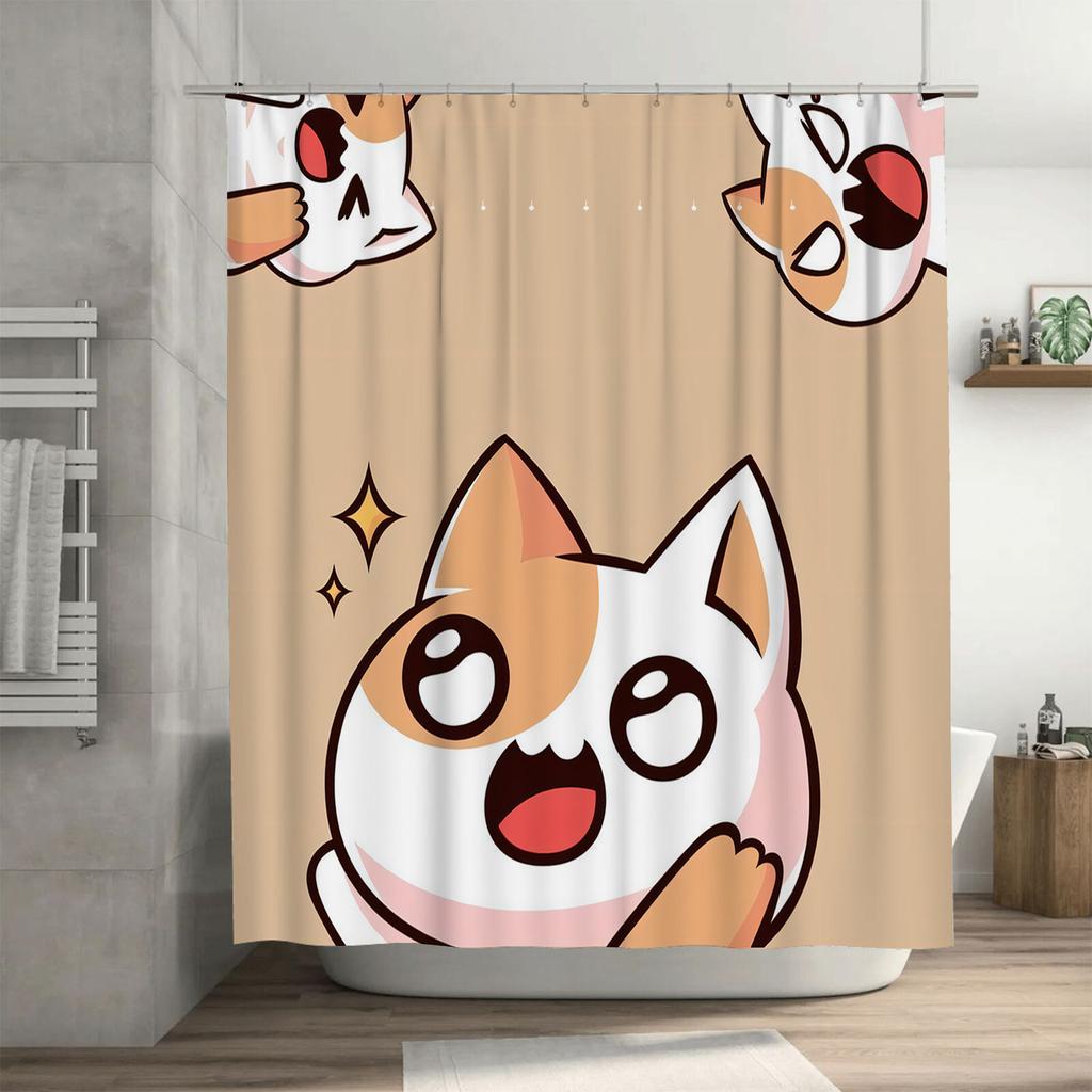 Cute Cartoon Cat Shower Curtain Waterproof and Machine Washable Home Decor 180x180cm