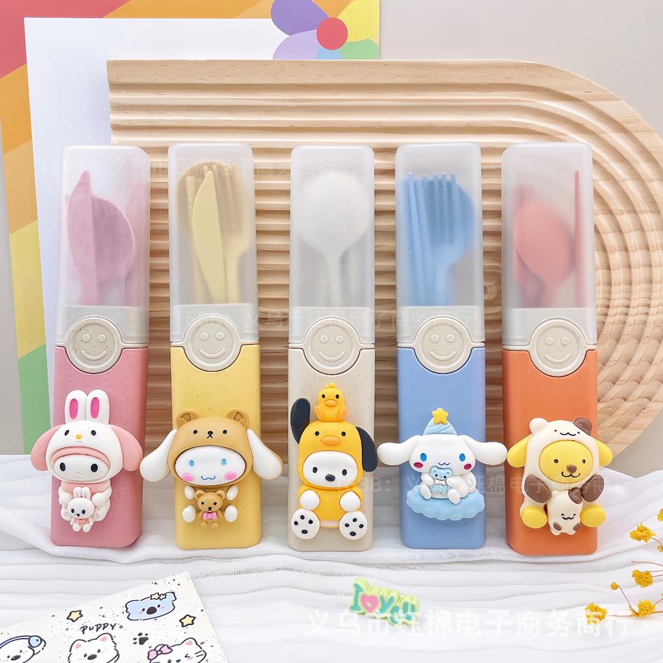 Sanrio Eco-Friendly Portable Wheat Straw Cutlery Set (Chopsticks, Spoon, Fork) with Box
